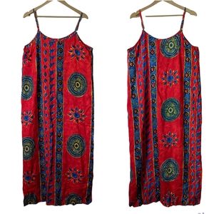 Vintage Maxi Tank Dress XL cotton strapless batik tie beach coverup